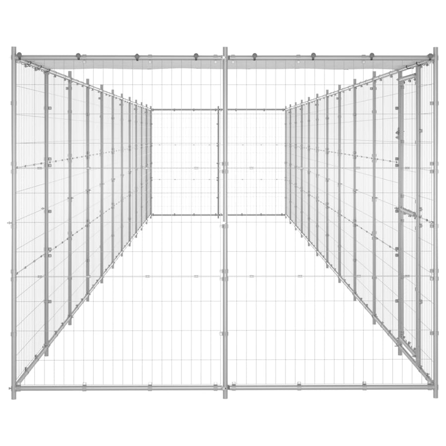 Hondenkennel Met Dak 26,62 M² Gegalvaniseerd Staal 1210 x 220 x 180 cm Zilver Ja