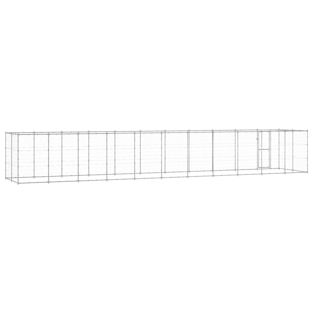 Hondenkennel Met Dak 26,62 M² Gegalvaniseerd Staal 1210 x 220 x 180 cm Zilver Ja