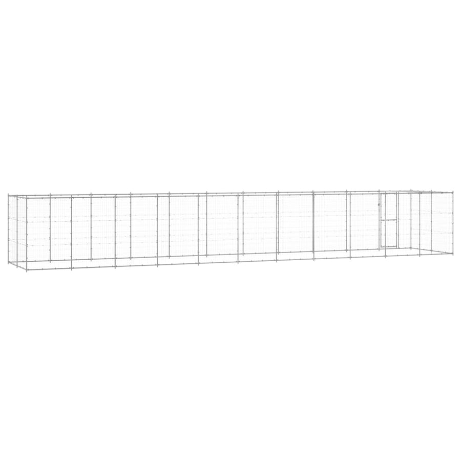 Hondenkennel Met Dak 26,62 M² Gegalvaniseerd Staal 1210 x 220 x 180 cm Zilver Ja