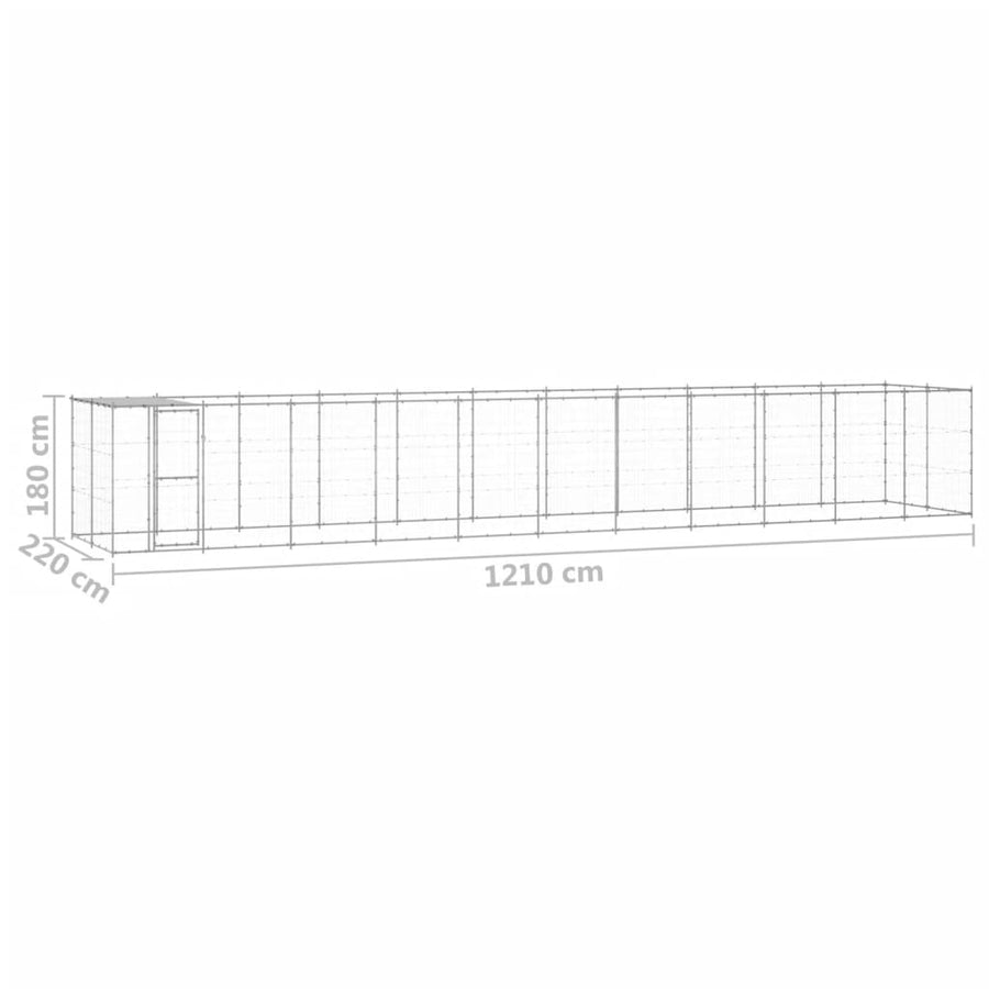 Hondenkennel Met Dak 26,62 M² Gegalvaniseerd Staal 1210 x 220 x 180 cm Zilver Ja