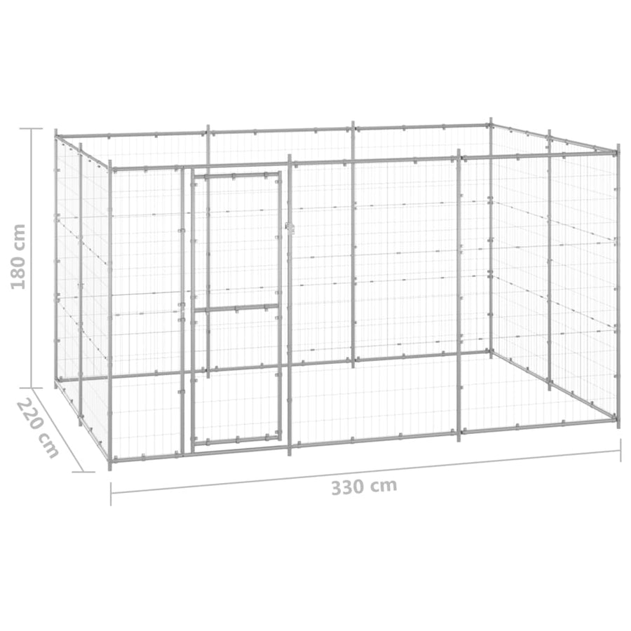 Hondenkennel 7,26 m² gegalvaniseerd staal 330 x 220 x 180 cm Zilver Nee