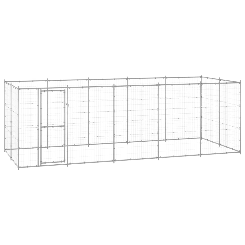 Hondenkennel 12,1 M² Gegalvaniseerd Staal 550 x 220 x 180 cm Zilver Nee