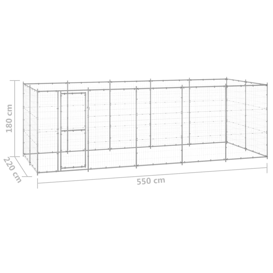 Hondenkennel 12,1 M² Gegalvaniseerd Staal 550 x 220 x 180 cm Zilver Nee