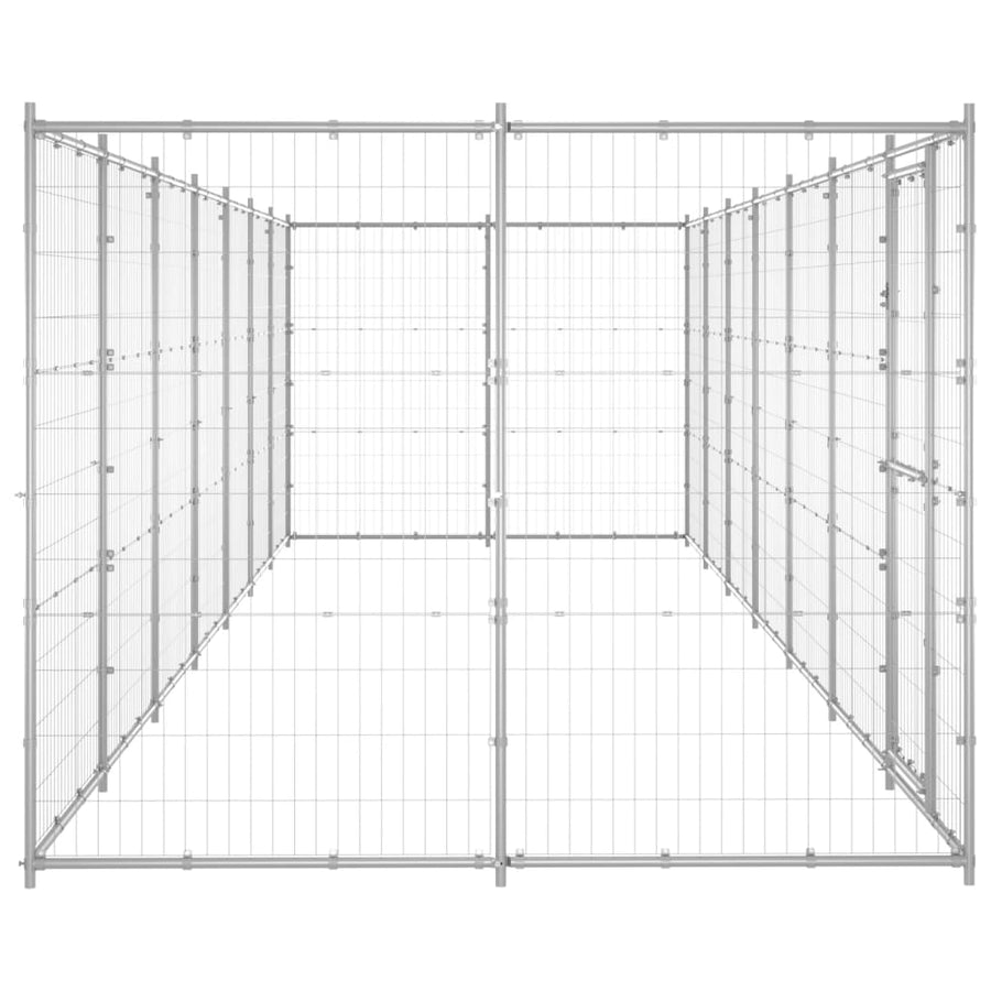 Hondenkennel 16,94 m² gegalvaniseerd staal 770 x 220 x 180 cm Zilver Nee
