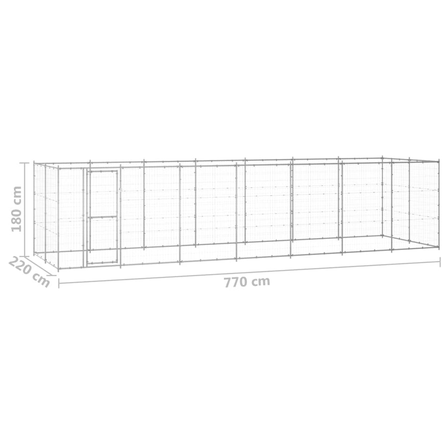 Hondenkennel 16,94 m² gegalvaniseerd staal 770 x 220 x 180 cm Zilver Nee