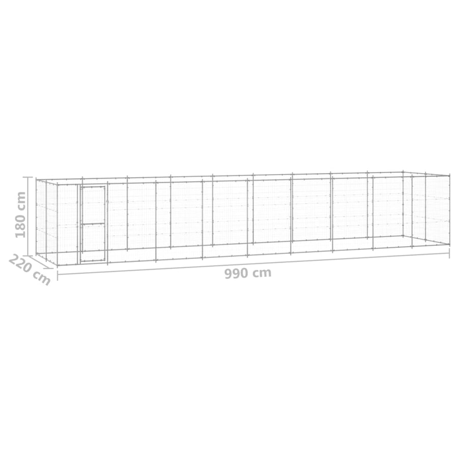 Hondenkennel 21,78 M² Gegalvaniseerd Staal 990 x 220 x 180 cm Zilver Nee