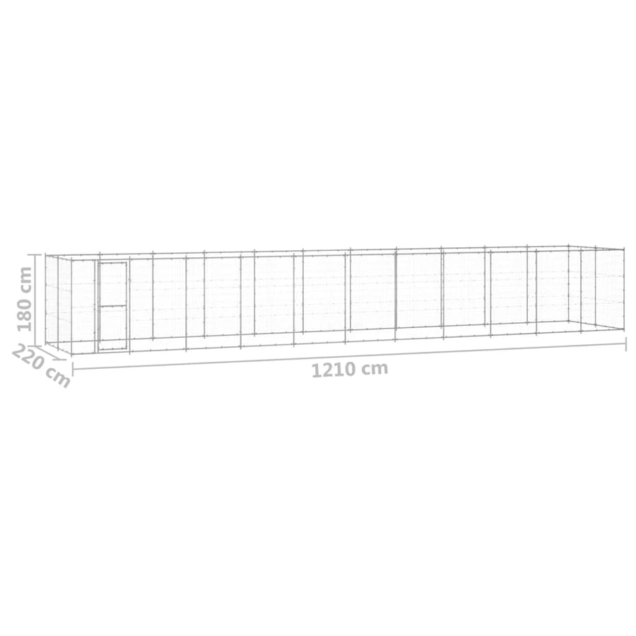 Hondenkennel 26,62 M² Gegalvaniseerd Staal 1210 x 220 x 180 cm Zilver Nee