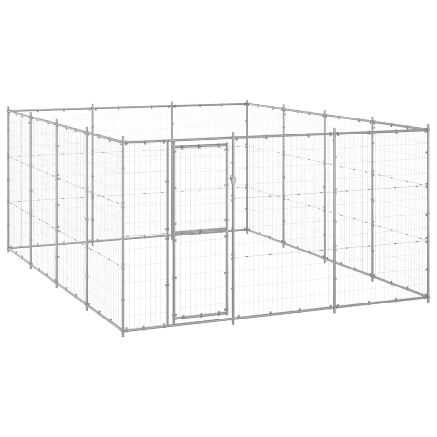 Hondenkennel 14,52 m² gegalvaniseerd staal 330 x 440 x 180 cm Zilver