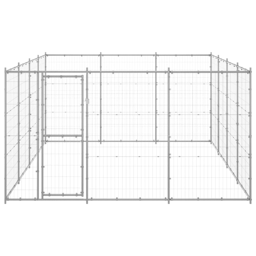 Hondenkennel 14,52 m² gegalvaniseerd staal 330 x 440 x 180 cm Zilver