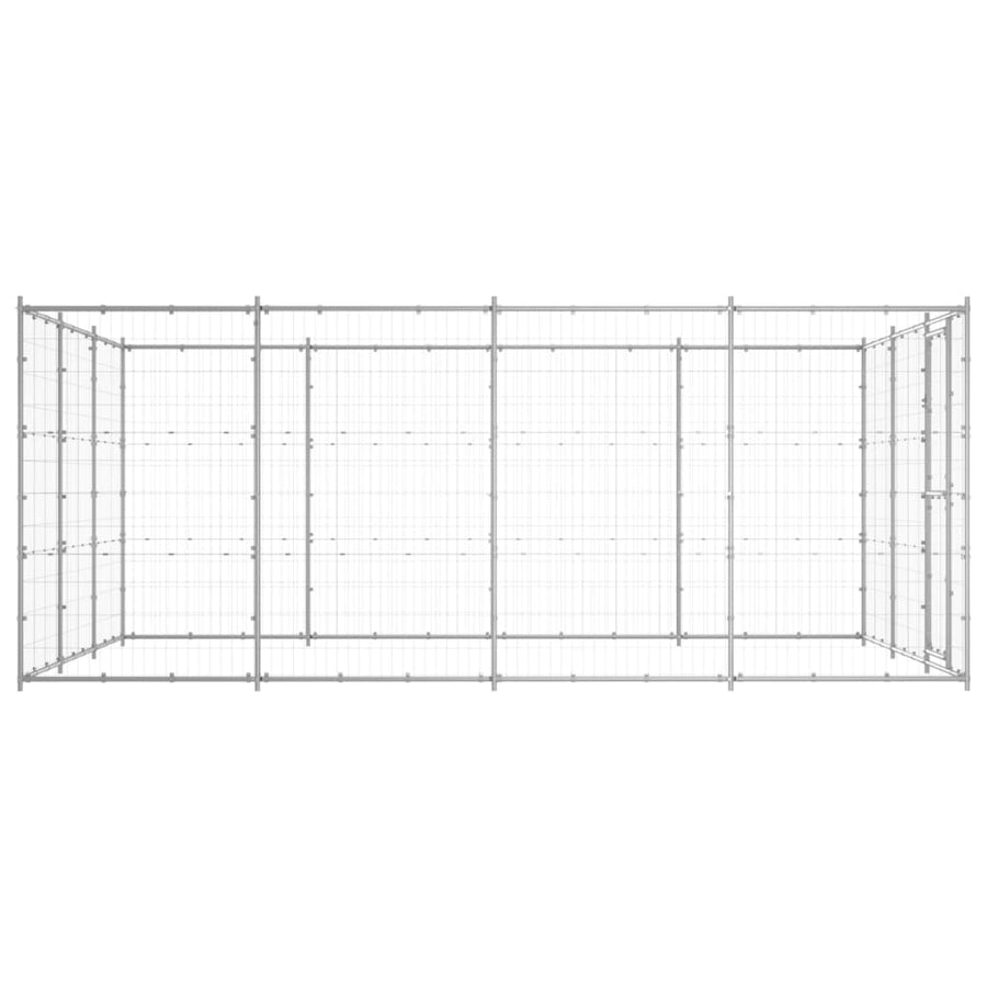 Hondenkennel 14,52 m² gegalvaniseerd staal 330 x 440 x 180 cm Zilver