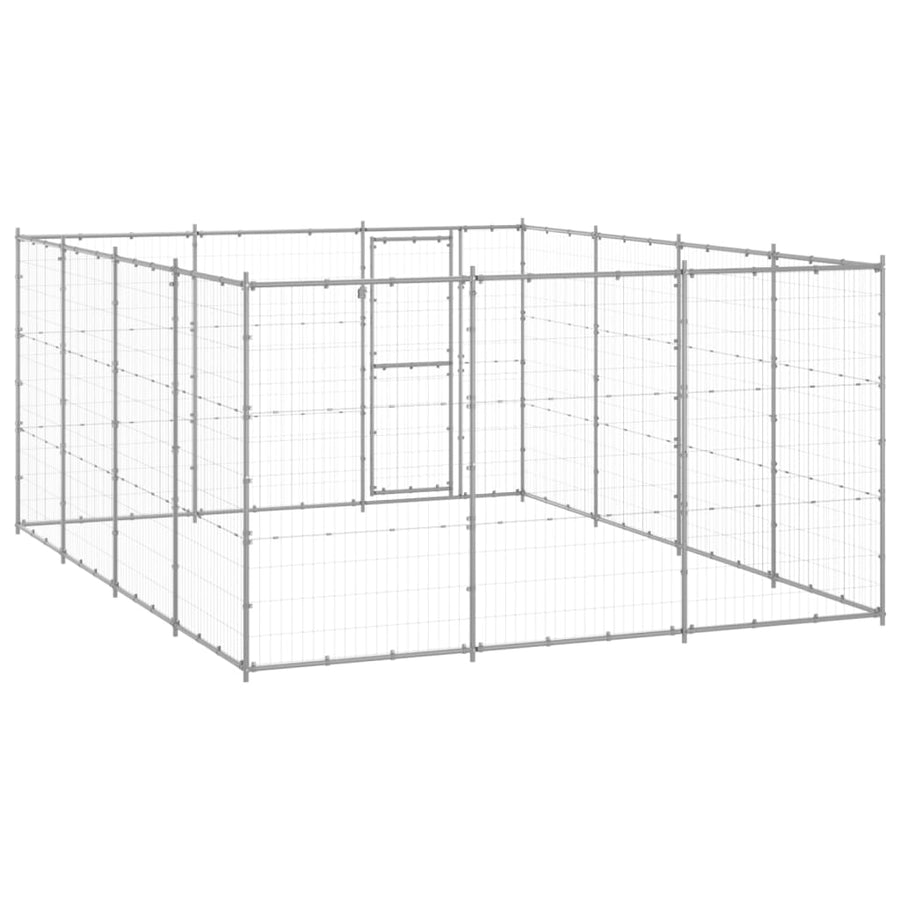 Hondenkennel 14,52 m² gegalvaniseerd staal 330 x 440 x 180 cm Zilver