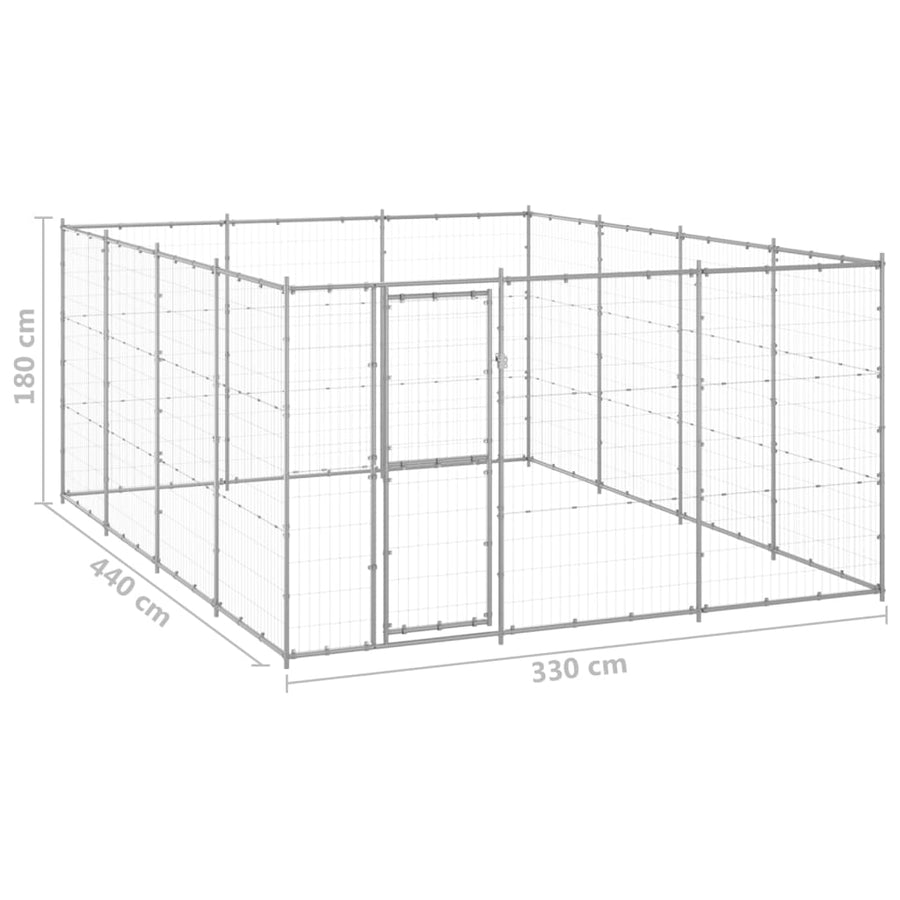 Hondenkennel 14,52 m² gegalvaniseerd staal 330 x 440 x 180 cm Zilver