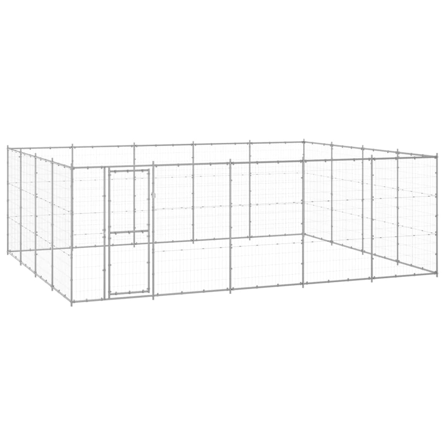 Hondenkennel 24,2 m² gegalvaniseerd staal 550 x 440 x 180 cm Zilver