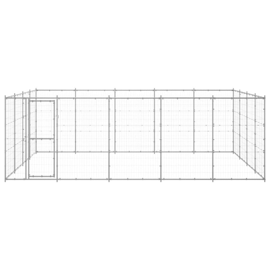 Hondenkennel 24,2 m² gegalvaniseerd staal 550 x 440 x 180 cm Zilver