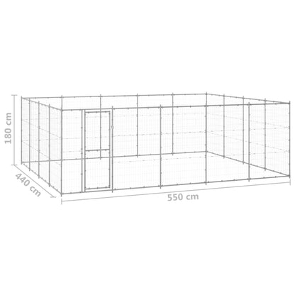 Hondenkennel 24,2 m² gegalvaniseerd staal 550 x 440 x 180 cm Zilver