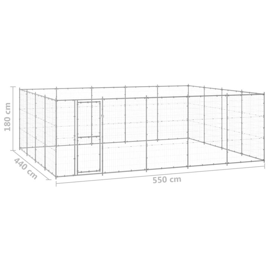 Hondenkennel 24,2 m² gegalvaniseerd staal 550 x 440 x 180 cm Zilver