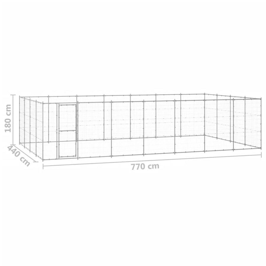 Hondenkennel 33,88 M² Gegalvaniseerd Staal 770 x 440 x 180 cm Zilver