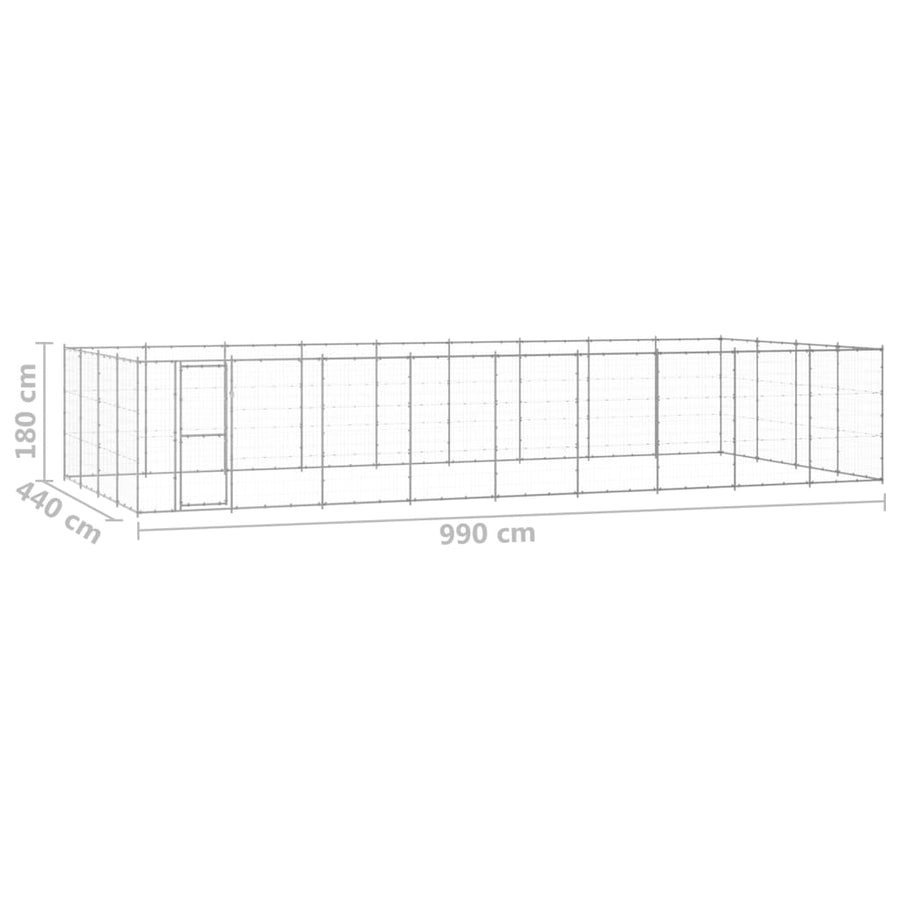 Hondenkennel 43,56 M² Gegalvaniseerd Staal 990 x 440 x 180 cm Zilver