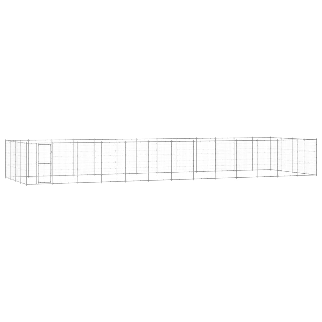 Hondenkennel 53,24 m² gegalvaniseerd staal 1210 x 440 x 180 cm Zilver