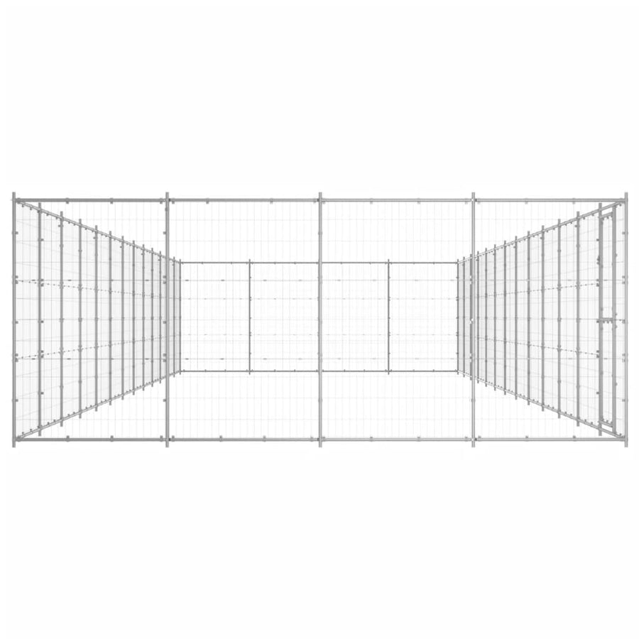 Hondenkennel 53,24 m² gegalvaniseerd staal 1210 x 440 x 180 cm Zilver