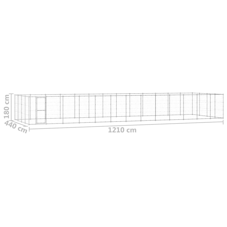 Hondenkennel 53,24 m² gegalvaniseerd staal 1210 x 440 x 180 cm Zilver