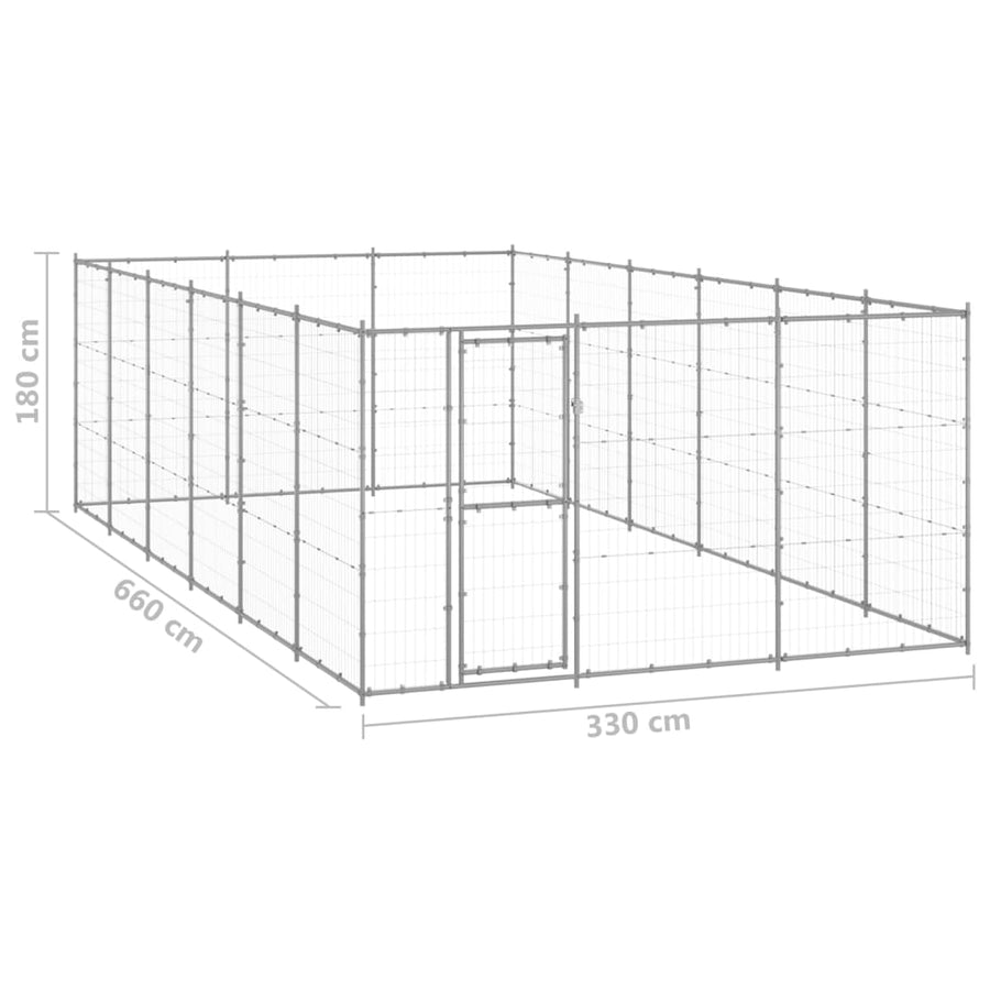 Hondenkennel 21,78 M² Gegalvaniseerd Staal 330 x 660 x 180 cm Zilver