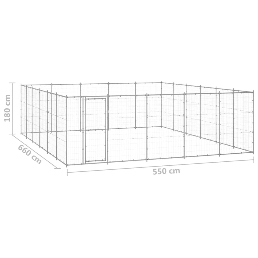 Hondenkennel 36,3 M² Gegalvaniseerd Staal 550 x 660 x 180 cm Zilver