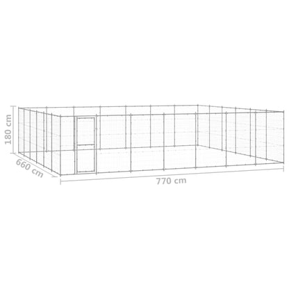 Hondenkennel 50,82 M² Gegalvaniseerd Staal 770 x 660 x 180 cm Zilver