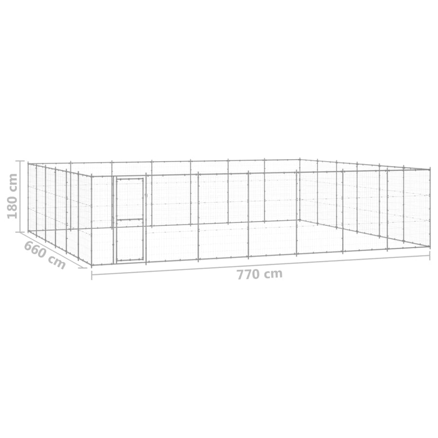 Hondenkennel 50,82 M² Gegalvaniseerd Staal 770 x 660 x 180 cm Zilver