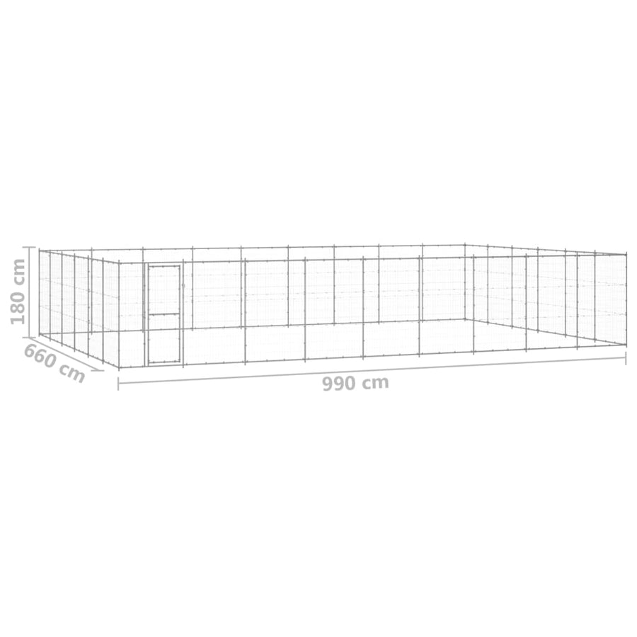 Hondenkennel 65,34 m² gegalvaniseerd staal 990 x 660 x 180 cm Zilver