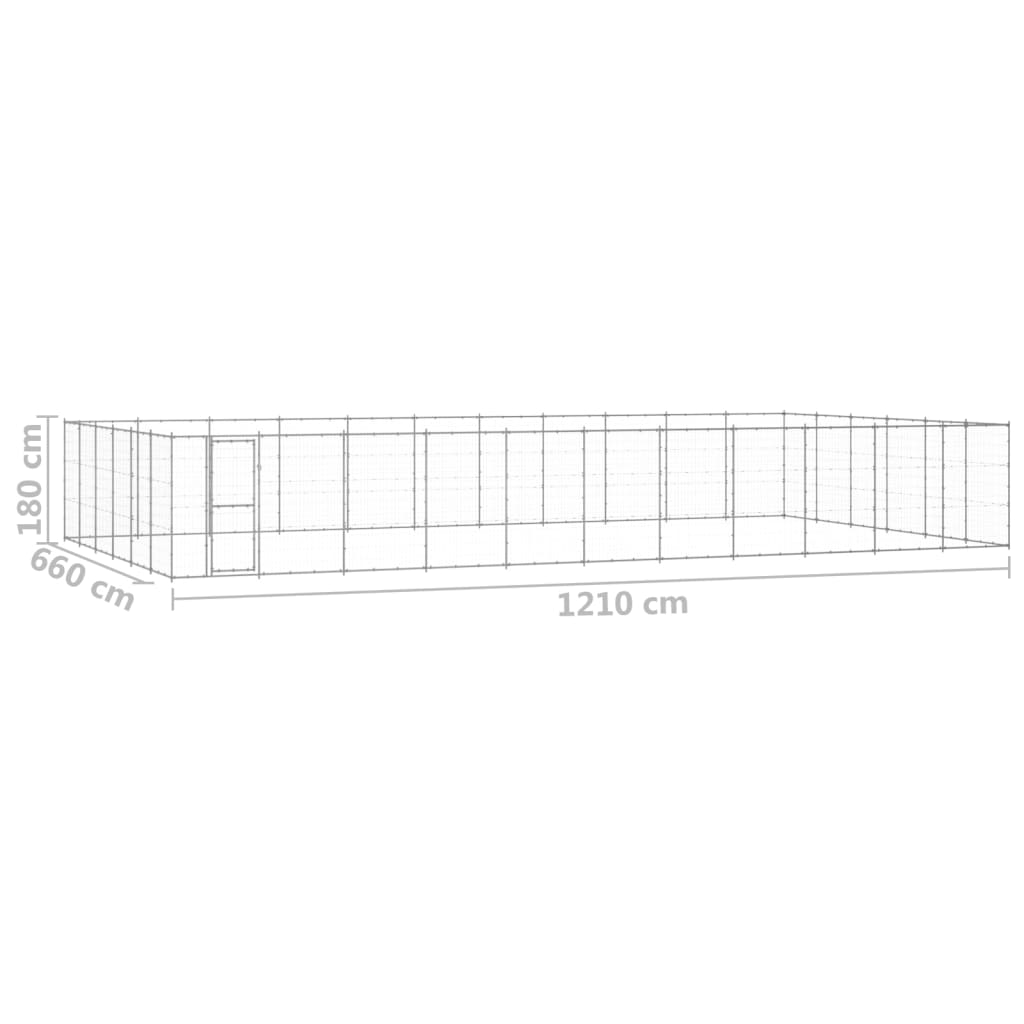 Hondenkennel 79,86 m² gegalvaniseerd staal 1210 x 660 x 180 cm Zilver
