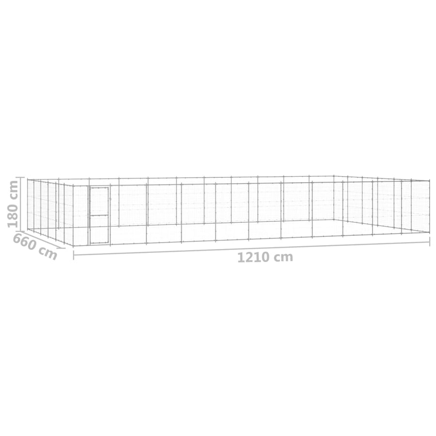Hondenkennel 79,86 m² gegalvaniseerd staal 1210 x 660 x 180 cm Zilver