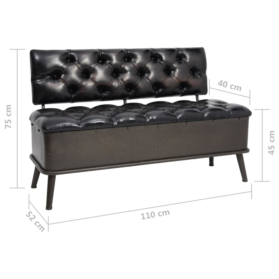 Opslagbank Met Rugleuning 110 Cm Kunstleer 110 x 52 x 75 cm Zwart