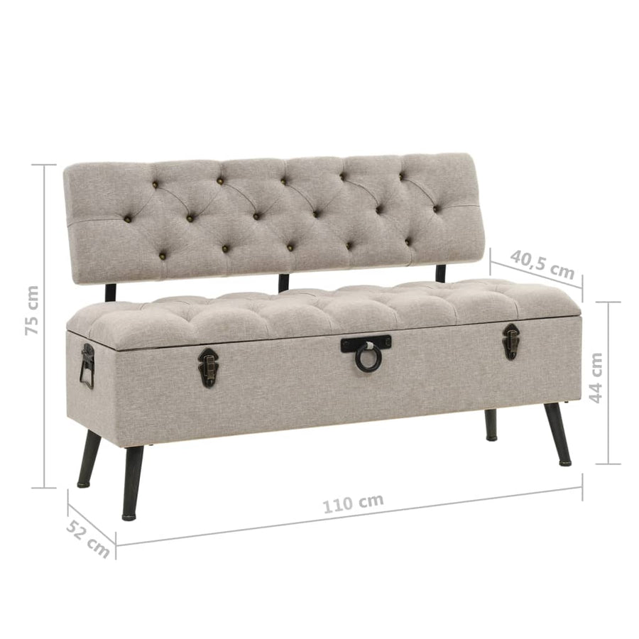 Opbergbank met rugleuning 110 cm stof crèmekleurig 110 x 52 x 75 cm crème