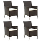 Tuinstoelen 4 stuks poly rattan bruin met kussens
