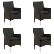 Tuinstoelen 4 st poly rattan zwart met kussens
