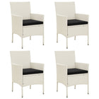 Tuinstoelen set 4 stuks poly rattan wit met kussens