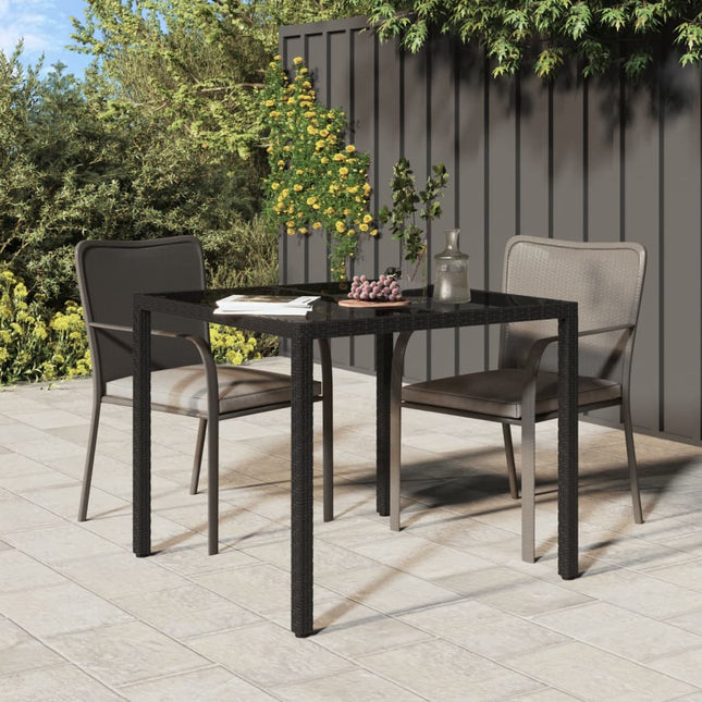 Tuintafel Gehard Glas En Poly Rattan 90 x 90 x 75 cm Zwart