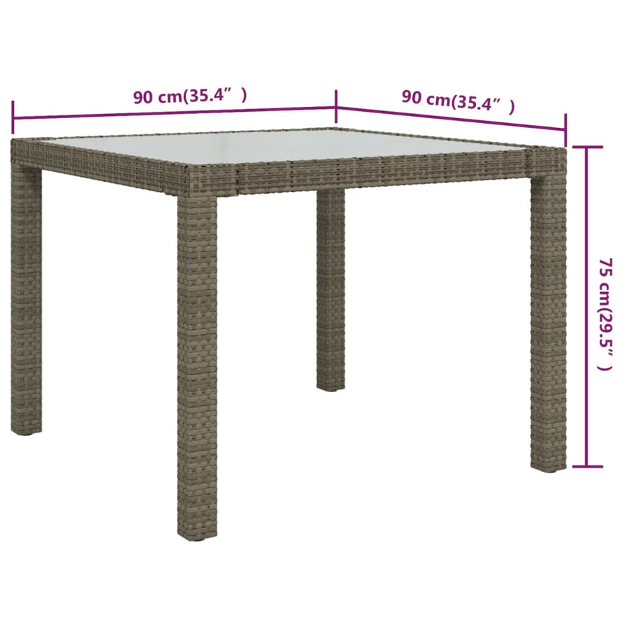 Tuintafel Gehard Glas En Poly Rattan 90 x 90 x 75 cm Grijs en wit