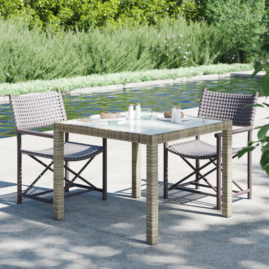 Tuintafel Gehard Glas En Poly Rattan 90 x 90 x 75 cm Grijs en wit