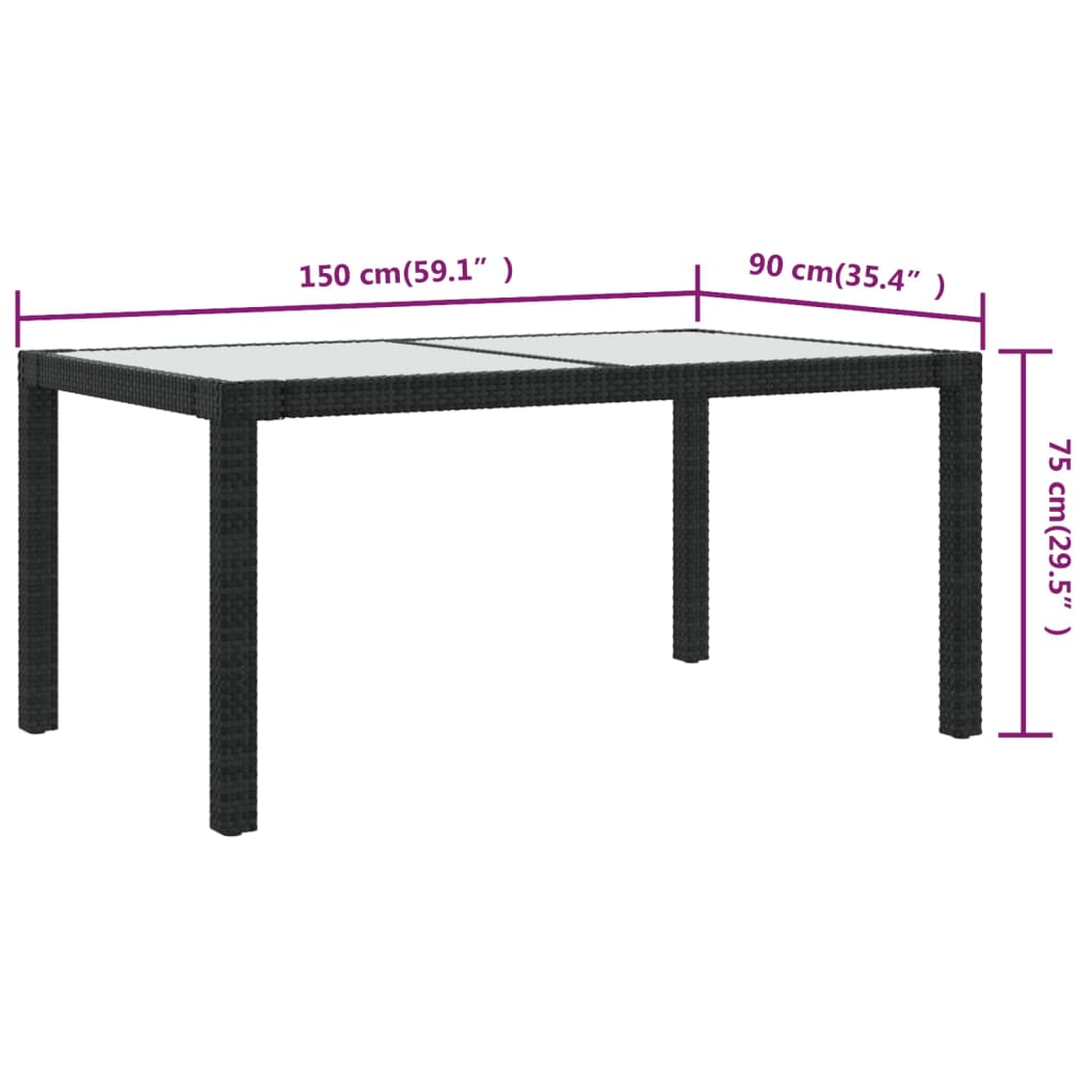 Tuintafel Gehard Glas En Poly Rattan 150 x 90 x 75 cm Zwart en wit