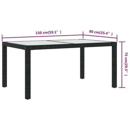 Tuintafel Gehard Glas En Poly Rattan 150 x 90 x 75 cm Zwart en wit