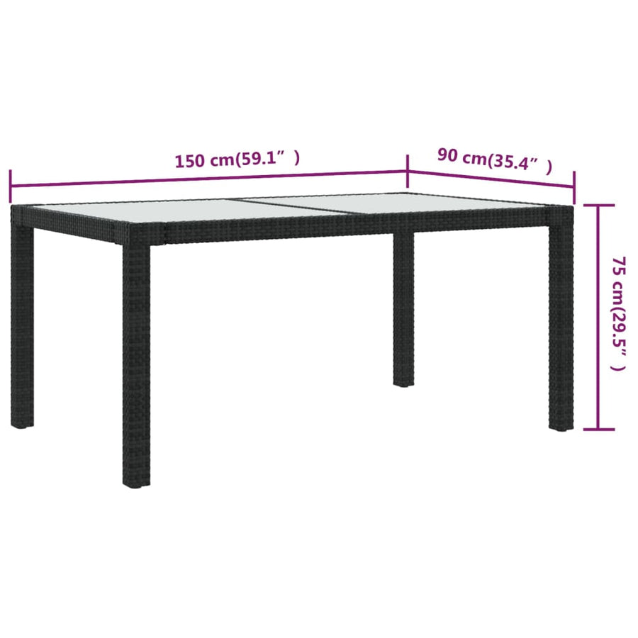 Tuintafel Gehard Glas En Poly Rattan 150 x 90 x 75 cm Zwart en wit