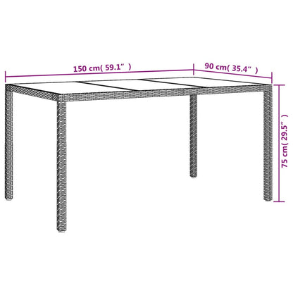 Tuintafel Gehard Glas En Poly Rattan 150 x 90 x 75 cm Grijs