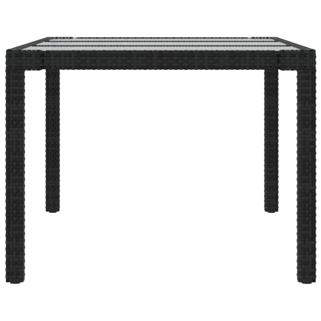 Tuintafel 90X90X75 Cm Gehard Glas En Poly Rattan Black Zwart en wit