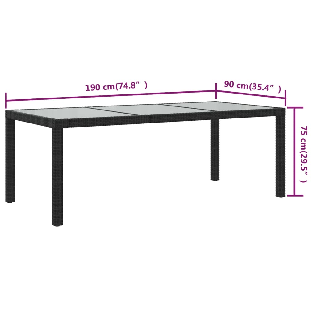 Tuintafel 90X90X75 Cm Gehard Glas En Poly Rattan Black Zwart en wit