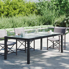 Garden table 190x90x75 cm tempered glass and poly rattan black