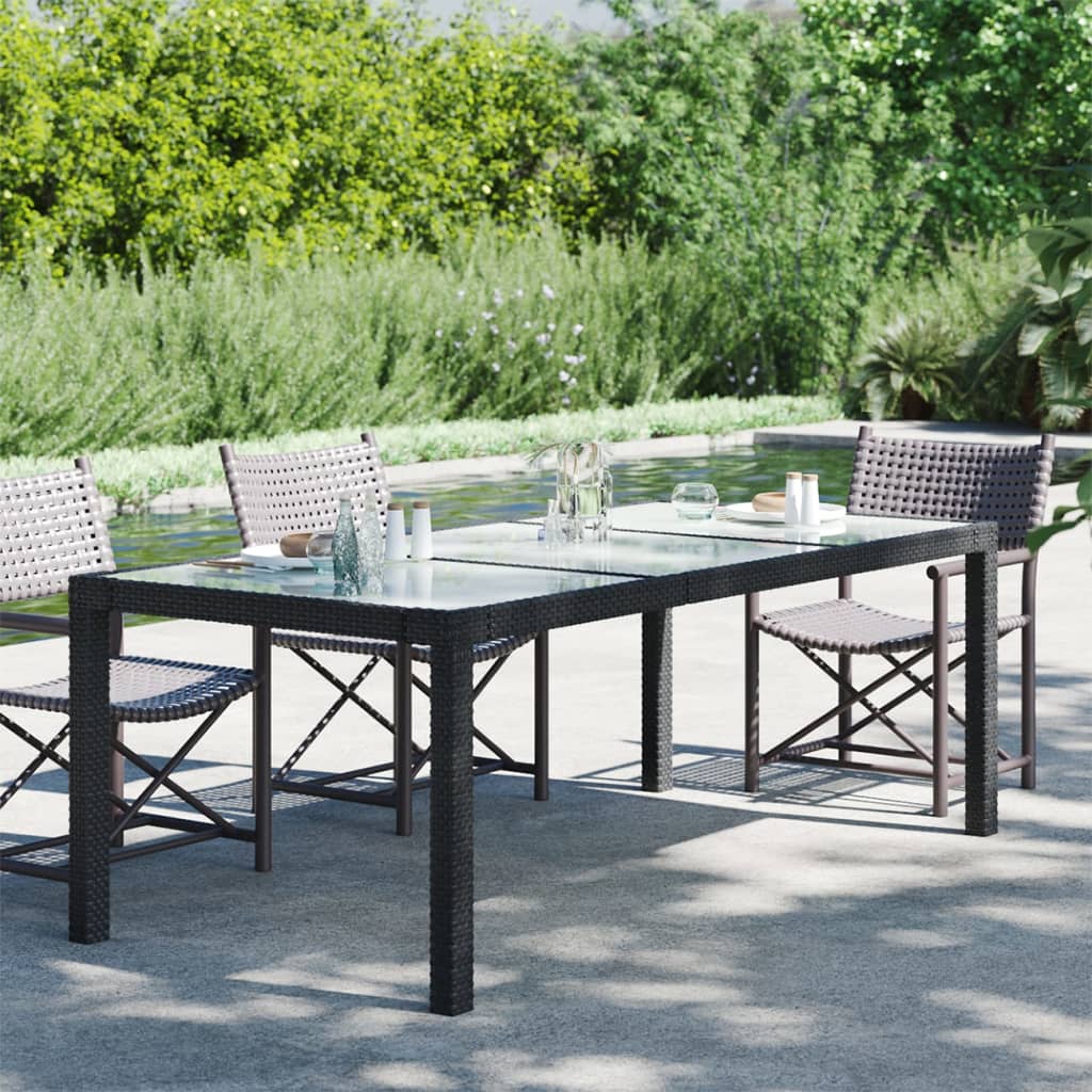 Tuintafel 90X90X75 Cm Gehard Glas En Poly Rattan Black Zwart en wit