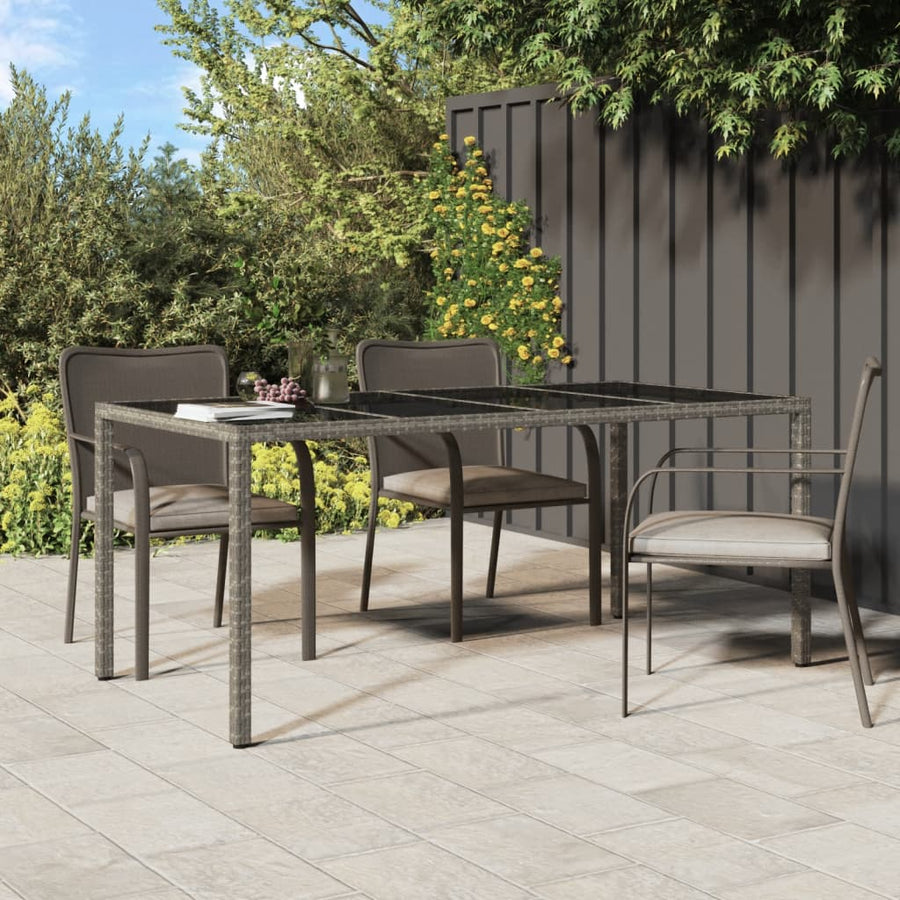 Tuintafel 90X90X75 Cm Gehard Glas En Poly Rattan Grijs en zwart