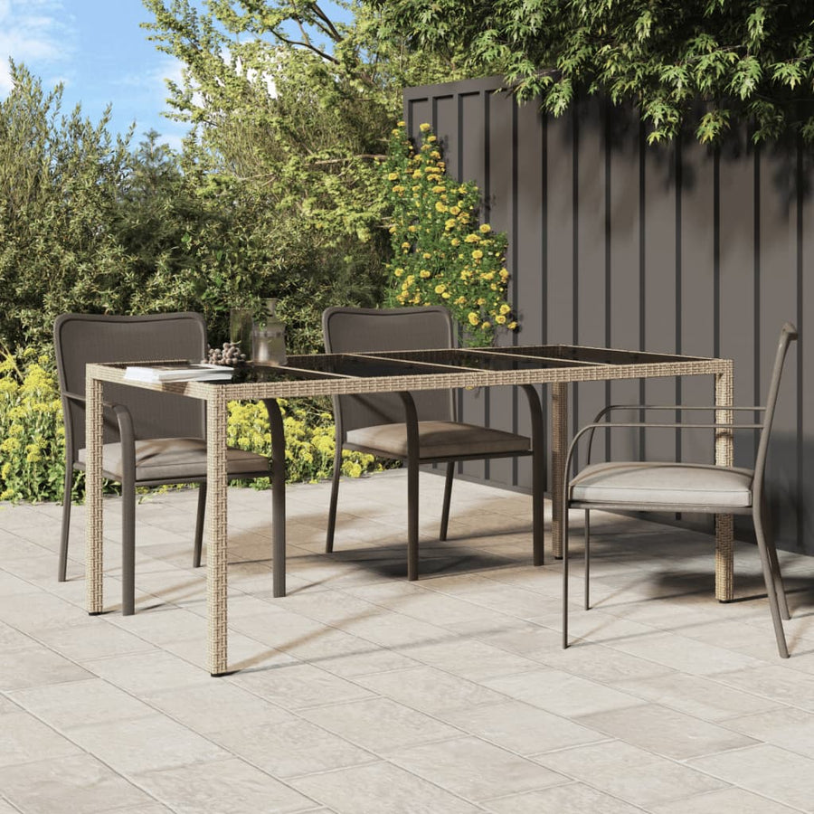 Tuintafel 90X90X75 Cm Gehard Glas En Poly Rattan Beige